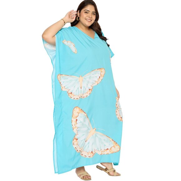 Gypsie Blu Women Butterfly Printed Caftan Kimono Dress Maxi for Summer Party - Picture 4 of 9